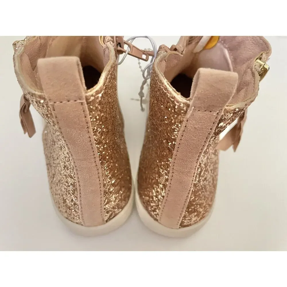 Sugar Mauve Pink Glitter Tassel Side Zipper Girls Ankle Bootie Sneakers Size 3